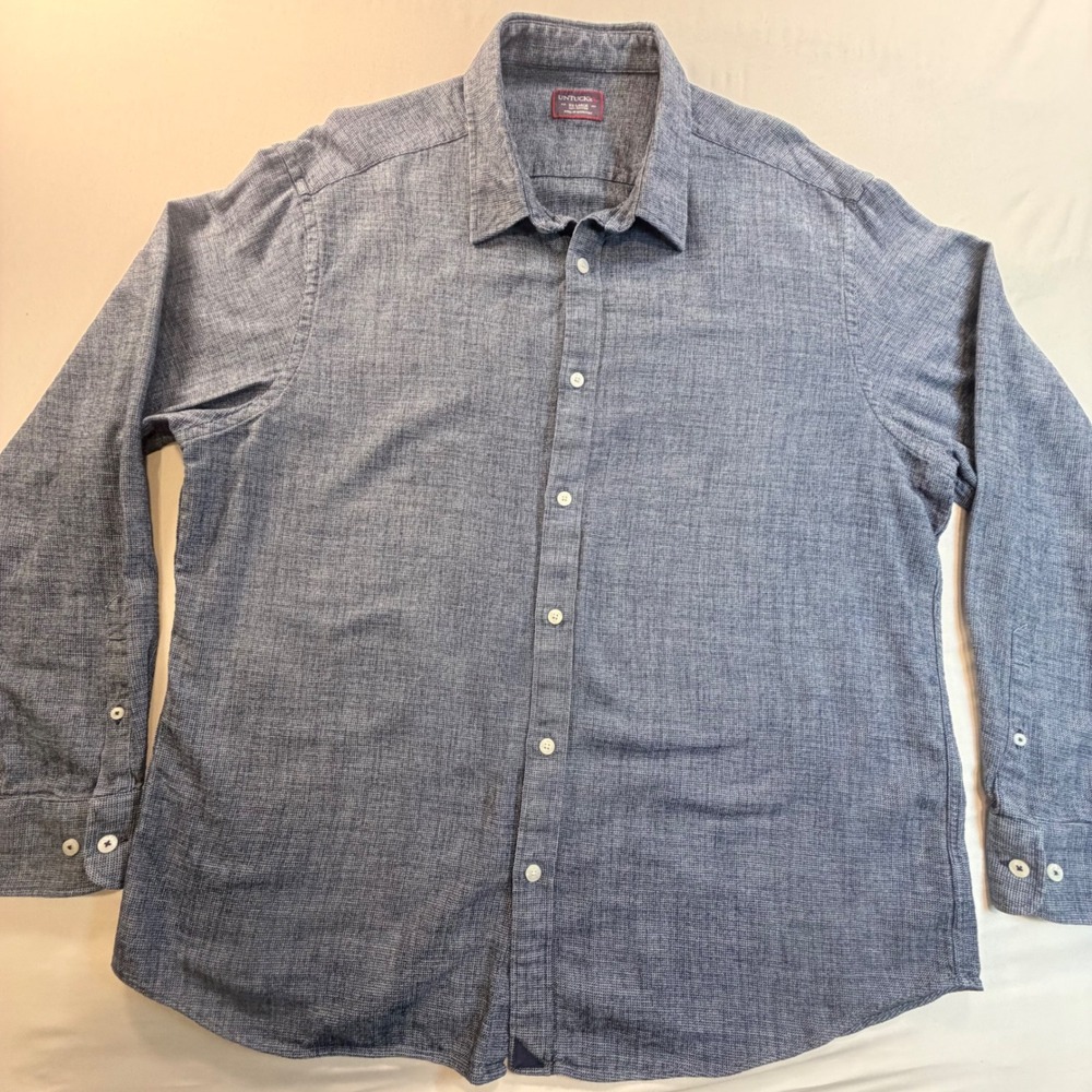 UNTUCKit Shirt Mens XXL Blue Textured Button Up Casual Cotton Untucked